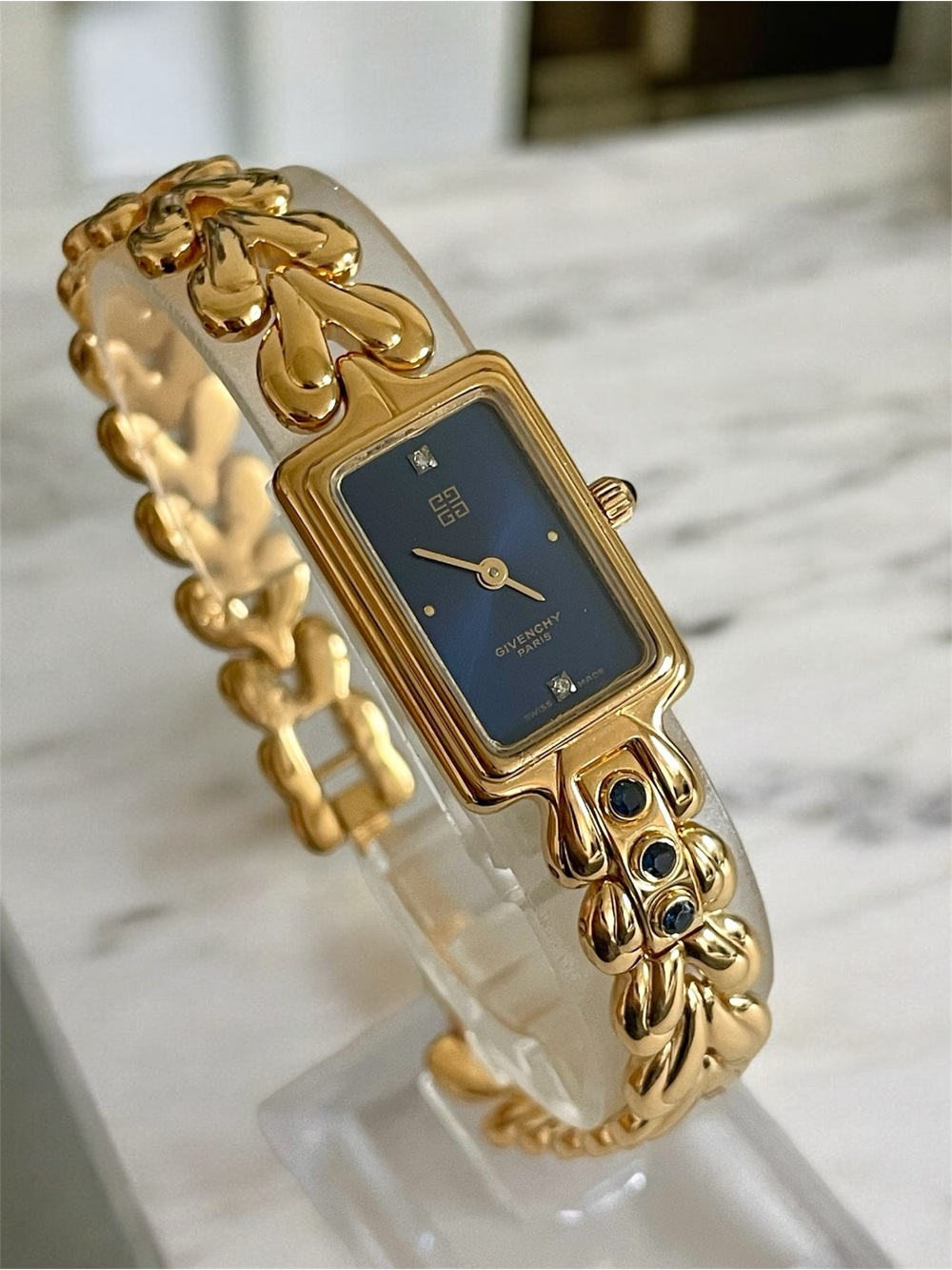 Givenchy Gold Bracelet Watch with Blue Dial and Accents